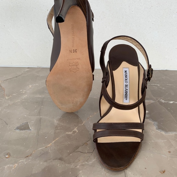 Manolo Blahnik Brown Leather Strappy Sandals, 36.5 - Picture 11 of 14